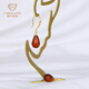 Jiale blood amber earrings S925 silver gold-plated earrings amber earrings birthday gift for girlfriend, about 12mm total length 30mm/A0281