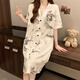 Hong Kong Lianya Nightgown avec coussinet mammaire pour les femmes pour l'été à manches courtes à manches minces de pyjamas pour femmes peinture à l'encre de grande taille pour les vêtements pour la maison pour usager 5155 fleurs vertes avec coussinet xl x