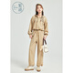 Zihan sweatshirt casual pants two-piece set autumn v-neck hooded pullover straight-leg sweatpants set Khaki XL