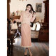 Du Yanzhi pink cheongsam new autumn and winter long-sleeved thickened warm vest suit lady Tang suit new Chinese style winter pink (separate cheongsam) 2XL 120-130Jin Jin equals 0.5kg (1.6m height standard)