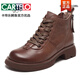 卡帝乐鳄鱼（CARTELO）棕色真皮英伦风马丁靴女2025新款秋冬季短筒靴子休闲百搭复古短靴 黑色【升级款】 36