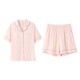Anzhiban Anxin Cotton Couple Pajamas Summer Mommonia Cotton Casual Solid Color Short Sleeve Shorts Men's and Women's Home Clothes Set Peach Pink-Female M