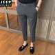 JEEP SPIRIT autumn and winter gray casual pants for men business slim suit pants for small feet nine-point trousers plus velvet trousers trendy 723 plus velvet-medium gray 9-point trousers 30 Weight 110Jin[Jin equals 0.5 kg]-119Jin[Jin equals 0.5 kg]