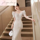 
Lanlingfang fishtail evening dress women's touching sequins light luxury niche birthday wedding dress French hosting banquet temperament Rice gray S