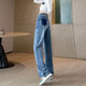 Commander Bear Hohe Taille gerade Jeans für Frauen lose und schlank 2025 Neue Frühling und Herbst kleiner Körpergrenze kontrastweit Beine Hosen HN693 Inman Retro Blue SPISCH 95JIN [JIN entsprechen 0,5 kg]