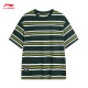 Li ning (li-anning) camiseta de la camiseta nueva algodón de algodón simple rayado redondo redonda de manga corta top ahsu655 retro verde-3 l