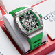 Bonest Gatti Watch Men's German Mechanical Watch Полностью автоматические полые густого водонепроницаемого вина с бочкой с днем ​​рождения подарок серебряный зеленый Bg9903a