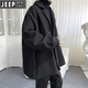JEEP new autumn and winter new cotton and thick woolen coat short popular street black coat men's loose and handsome clothes black cotton and thick XL