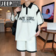 Jeep Spirit Youth Short à manches t-shirts masculins à demi-manches Polo Men's Summer Sports Set 6629 White [Set] L 110-130Jin [Jin est égal à 0,5 kg]