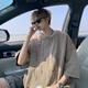 NEW OR MODE American heavyweight short-sleeved T-shirt for men's summer new washing retro meteor letter print loose base T-shirt Black XL