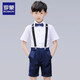 Romon children's dress boys suit summer new performance costume black short strap five-piece set 160
