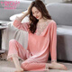 
Modal gold velvet pajamas for women in spring and autumn sexy lace lace long sleeve trousers thin velvet winter home clothing two-piece set -9923 rose red L (100-115Jin [Jin equals 0.5 kg])