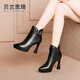 Belansiqi cowhide bow thick-soled thick-heeled short boots for women in autumn and winter new style single boots and ankle boots platform high heels 3533 black (pig skin lining) 34