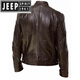 Jeep Spirit Lederjacke Herren -Topmantel vielseitiger Gentleman warmer Reißverschluss Cardigan Taschendekoration PU Lederstand Kragen Braun L.
