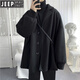 JEEP new autumn and winter new cotton and thick woolen coat short popular street black coat men's loose and handsome clothes black cotton and thick XL