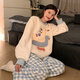 丹俏丽加厚珊瑚绒睡衣女士秋冬季甜美可爱卡通鸭子格子半边绒家居服套装 #m-5009 加厚款 M  75-100斤