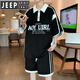 Jeep Spirit Youth Short à manches t-shirts masculins à demi-manches Polo Men's Summer Sports Set 6629 White [Set] L 110-130Jin [Jin est égal à 0,5 kg]