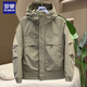 ROMON Jacket Men's Cotton Jacket Autumn and Winter Padded Jacket Men's Thickened Warm Windproof Workwear Hooded Second Cotton Jacket Khaki Green 3XL Recommended 165-180Jin Jin equals 0.5 kg
