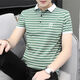 
NanYUQIU summer men's short-sleeved T-shirt striped Korean style trendy half-sleeved slim collared top clothes men's lapel 6636 brick red strips 2XL 135-150Jin [Jin equals 0.5 kg]