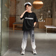 
McTicco boys summer fashion brand sports suit children 2025 new short-sleeved trousers in summer medium-sized children's trendy handsome and fashionable 1391 black + 5725 gradient color [ice silk] 150cm