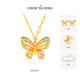 CHOW TAI SENG Butterfly Shadow Silver Sweater Chain Dopamine Gradient Enamel Pearl Necklace Birthday Gift for Girls Pink Green Gradient Silver Necklace