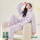 Anzhiban winter couple's pajamas, three-layer quilted thickening, warm and anti-static, long-sleeved, trousers, hooded home wear set A light gray purple M