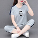 NY-EMMA运动套装女短袖夏季高档洋气减龄棉质休闲时尚广场舞服跑步两件套 687宝蓝（七分裤套装） 3XL(建议140-155斤)