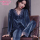 
Modal gold velvet pajamas for women in spring and autumn sexy lace lace long sleeve trousers thin velvet winter home clothing two-piece set -9923 rose red L (100-115Jin [Jin equals 0.5 kg])