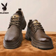 PLAYBOY Leather Shoes Men's 2025 Autumn Business Casual Shoes Soft Sole British Formal Shoes Low-top Work Shoes Brown 42