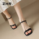 ZHR凉鞋女夏季方头百搭鞋子女粗跟增高一字带女鞋 Y757 黑色 36 