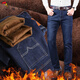 Woodpecker jeans men's autumn and winter new velvet thickened men's elastic loose straight leg casual large size long pants for middle-aged and young people 021 blue plus velvet + 021 black plus velvet 40 (195-210Jin Jin is equal to 0.5 kg)