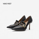 NINE WEST/High heels women's spring and autumn new European and American style urban commuter metal buckle color matching stiletto shoes black 34