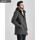 JEEP风衣男士中长款连帽春秋季工装韩版潮流休闲春秋外套 灰色 XL