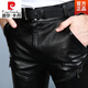 皮尔卡丹（pierre cardin）新品男士皮裤修身机车保暖加绒摩托车羊皮冬季休闲长裤易 1105头层牛皮单里 修身版 2.2尺腰围29(易打理)码定做不退