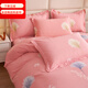 100 pure cotton four-piece set, pure cotton brushed four-piece set, thickened twill Xinjiang cotton four-piece set, skin-friendly and soft for all seasons Fangfei Manyu-Pink 1.5m bed sheet style four-piece set