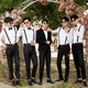 Xinzhizhan best man costume brother group clothing men's three-piece shirt men's clothing wedding dress gray vest + gray pants + shirt + bow tie 3XL