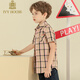 IVY HOUSE Ivy Children's Boys' Plaid Shirt Summer New Classic British College Style Casual Loose and Comfortable Shirt Khaki 130cm (130/60)