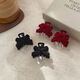 High-end velvet bow small grabber bangs hairpin retro princess clip headdress female small broken hairpin female four-piece set burgundy + black flocked bow