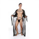 Sexy underwear men's underwear thong sexy sexy lace bathrobe long transparent slit XL g094 black nightgown + underwear