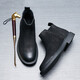 TYKT Martin Boots Men's Middle Top Winter Plus Fleece British Style High Top Shoes Retro Low Top Boots Chelsea Short Boots Leather Shoes Black Leather 39