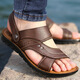 Neue Sommer Neue Männer Sandalen Herren echte Leder Beachschuhe lässig Herrenschuhe Mode Pantoffel tragen resistente weiche Lederlicht 12129 Brown 38