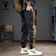 Playboy 2025 trendy brand spring and summer work clothes foot casual pants for men stripes, large size autumn new style pixie Harlan sports trousers black 2XL suitable weight 160-180Jin [Jin equals 0.5 kg]
