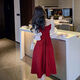 
White Mu Mu Toast Red Dress for Women's Native Year Bride Sense Red Skirt Small Dress Engagement Can Be Wear Red Five-Cents Sleeve High Quality L Recommended 100-120Jin [Jin equals 0.5 kg]