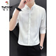 
Woodpecker (TUCANO) shirt men's long-sleeved 2024 spring new fashion trendy men's versatile quarter-sleeved striped shirt men's top DC677 white 2XL