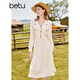 Betu women's autumn new dress temperament stitch stitch fake two-piece waist dress for women 2309T88 light apricot S