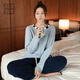 MEIYANG winter island home wear densely woven half-velvet warm color-blocked round neck top casual pants fashionable temperament suit for women blue XL