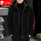 Pierre Cardin sherpa hooded jacket men's autumn and winter polar fleece plus velvet thickened warm jacket men's coat knitted hooded gray 3XL (recommended 145-160Jin Jin equals 0.5 kg)
