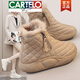 卡帝乐鳄鱼（CARTELO）高档真皮高帮加绒雪地靴女2025新款冬季加厚保暖棉鞋百搭防滑短靴 米白 37