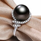 Queen of Pearls Yuyan S925 silver ring 10-11mm Tahitian black pearl ring live birthday gift