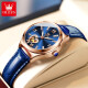 Swisss Swisss Swisss Swiss Watch Watch Женские механические часы Полностью автоматические водонепроницаемые светящиеся женские часы Hollow Diamond Set Watch Olevs-6636-голуба